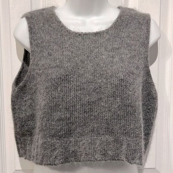 Grey Mohair Blend Boxy Cropped Italian Made Pullover Vest Size M - Picture 1 of 9